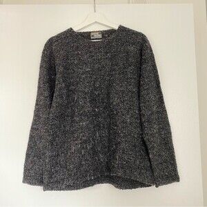 Vintage Sweater Dark Gray Silver Sparkly Shimmer Crew Neck French Knit XL